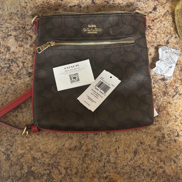Coach Handbags - Coach Signature Brown and Red Crossbody Bag